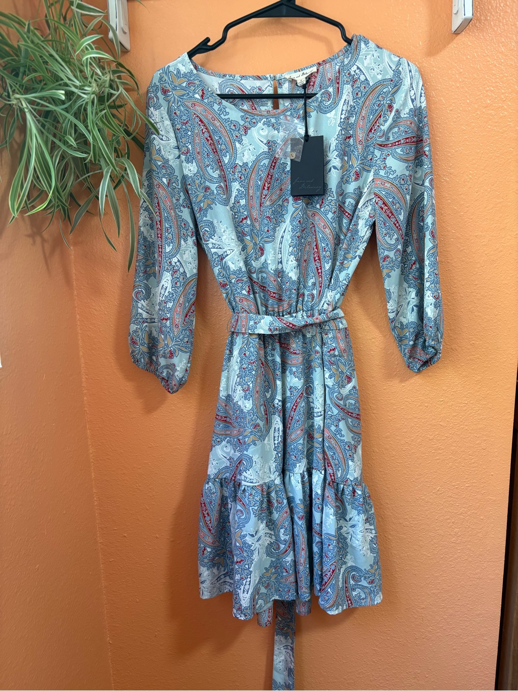 Jane And Delancey Light Blue Paisley Tie-Waist Midi Dress